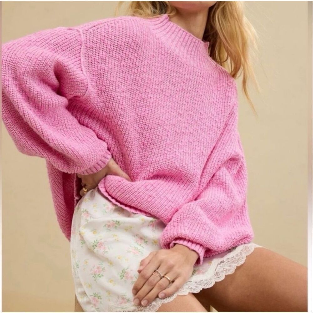 Aerie Hits The Spot Mockneck Pink Knit Sweater